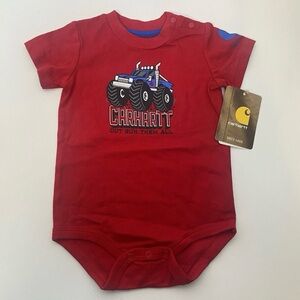 Carhartt 9M Red Monster Truck Graphic Bodysuit Infant Baby Clothes One-Piece